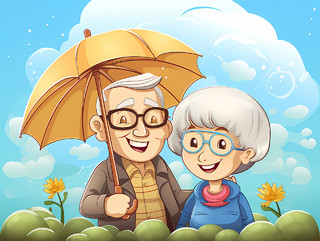 关爱老人重阳节人寿医疗保险卡通插画人物守护父母健康